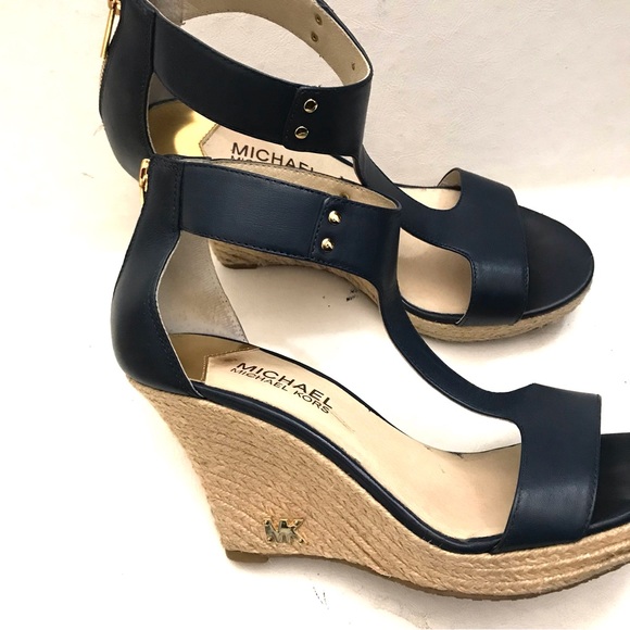 MICHAEL Michael Kors Sandals Navy Leather Espadrille Wedge Size 7 NIB - Picture 8 of 15